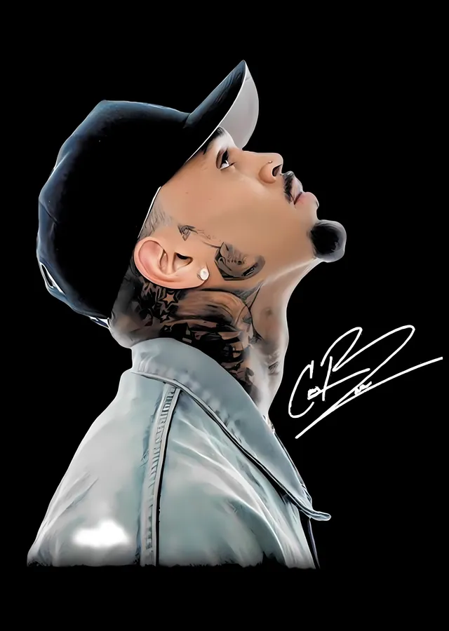 Chris Brown - Şapkalı Profil Vektörü metal tablo