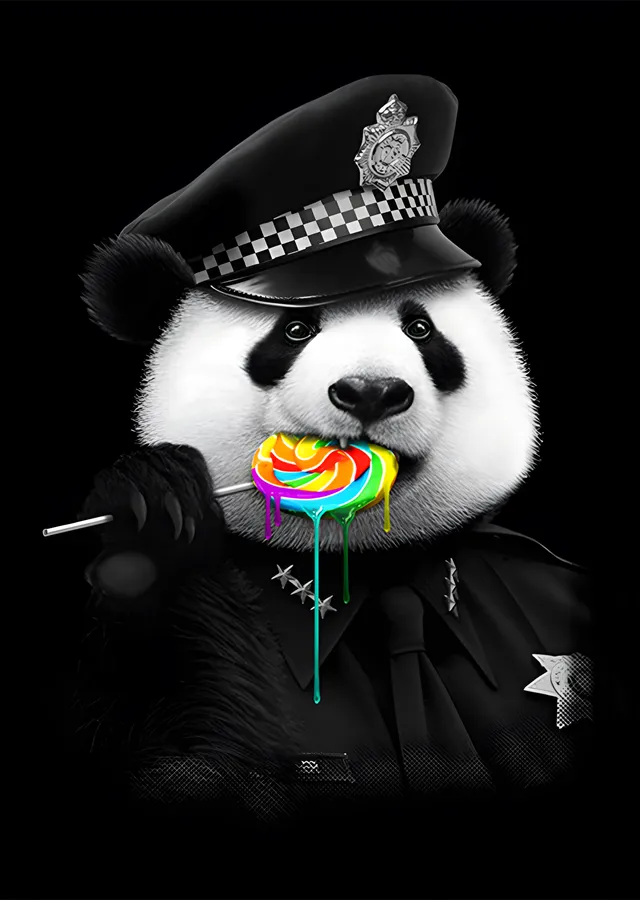 Polis Panda - Renkli Lolipop metal tablo