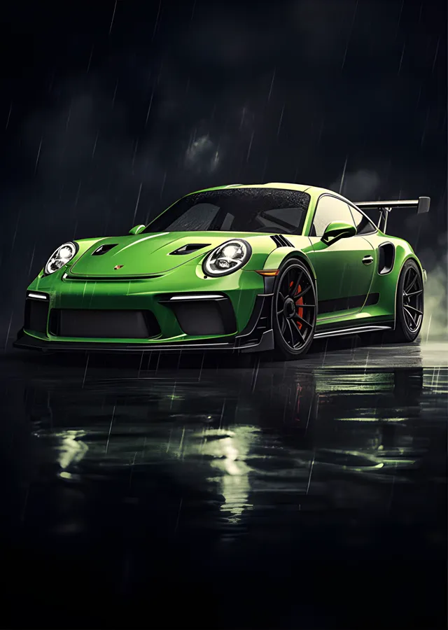 Porsche 911 GT3 RS - Yağmurlu Gece metal tablo