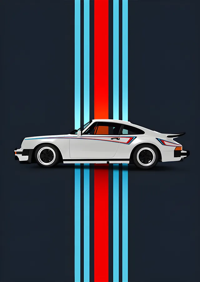 Porsche 911 - Yarış Şeritli Lacivert Zemin metal tablo