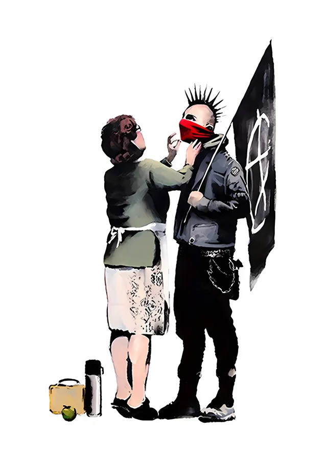 Banksy - Anarşist Punk ve Annesi metal tablo