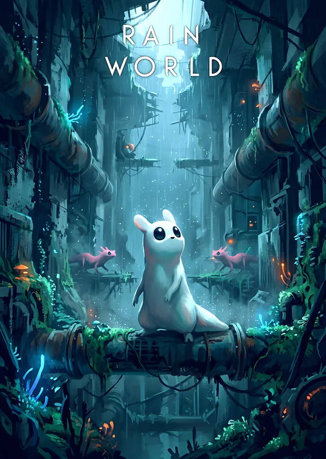 Rain World: Turkuaz Boruların Üstünde Slugcat metal tablo