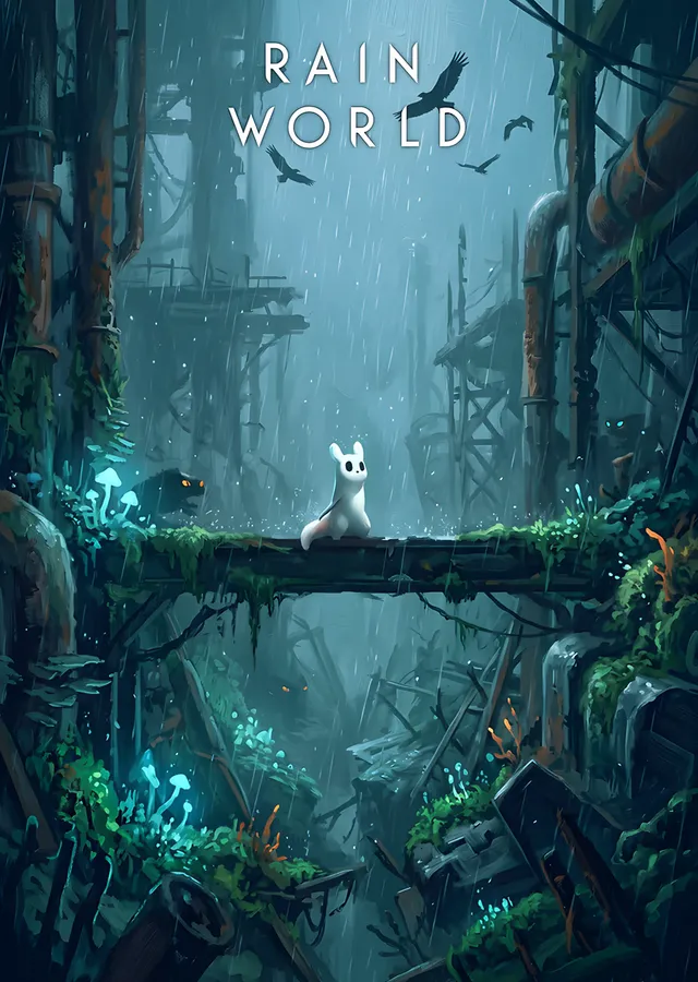 Rain World: Turkuaz Harabede Beyaz Slugcat metal tablo