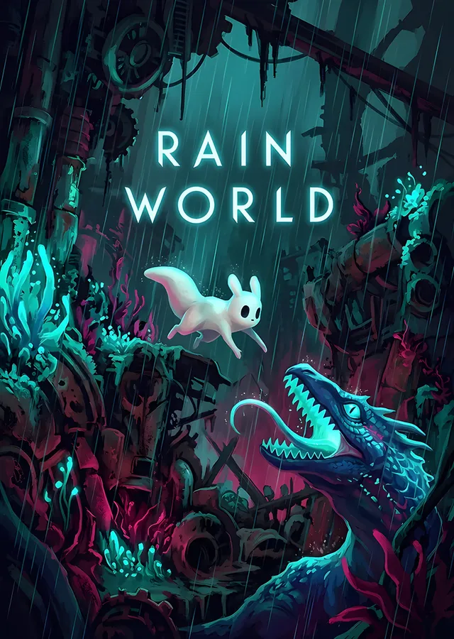 Rain World: Turkuaz Harabede Slugcat ve Yırtıcı metal tablo