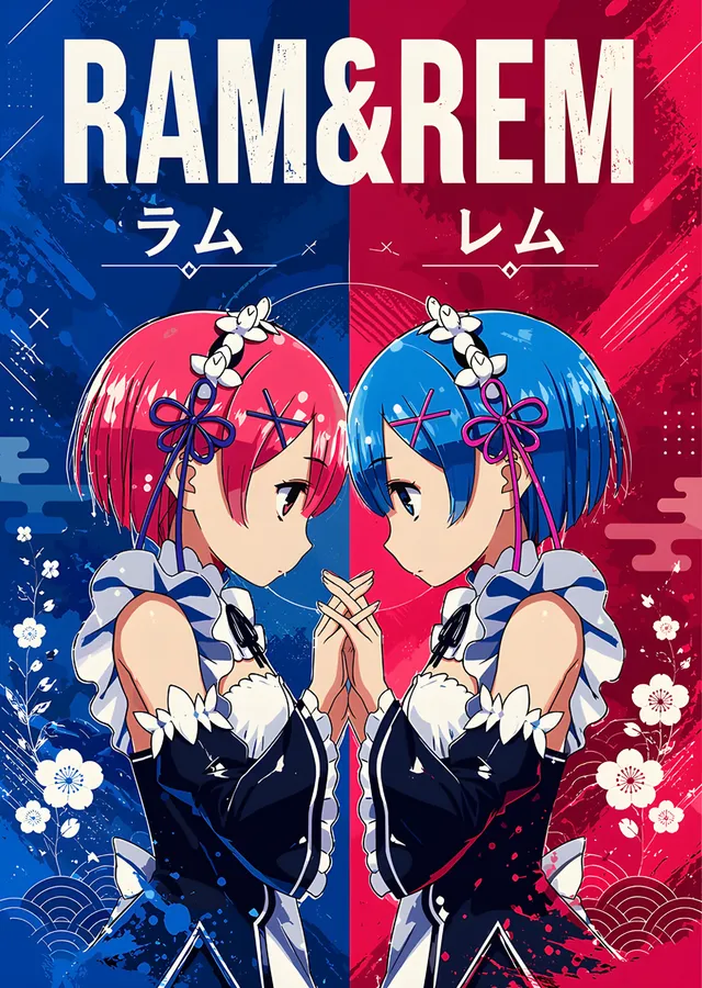 Re:Zero: Ram ve Rem Simetrik Portre metal tablo