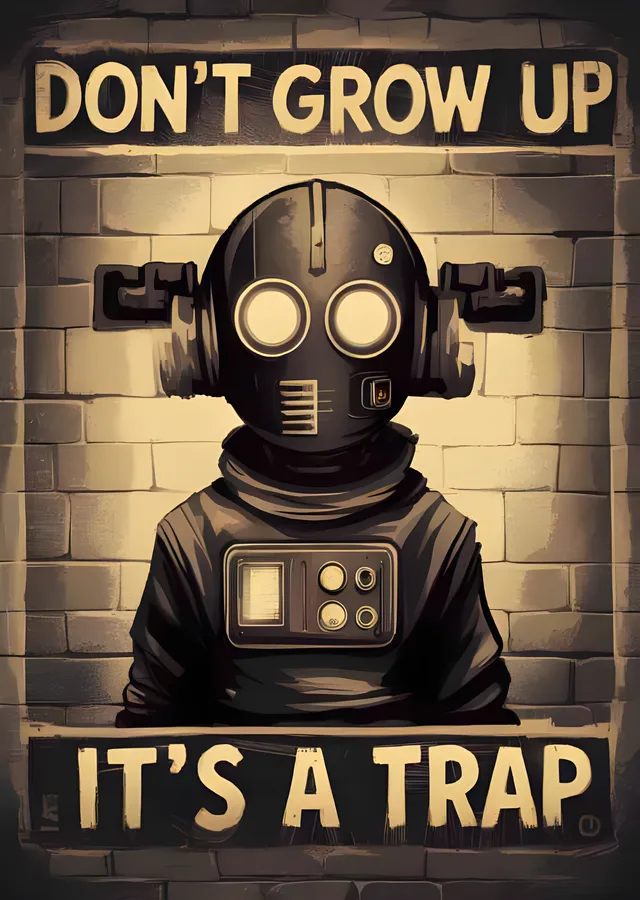 Don't Grow Up It's a Trap - Retro Robot metal tablo