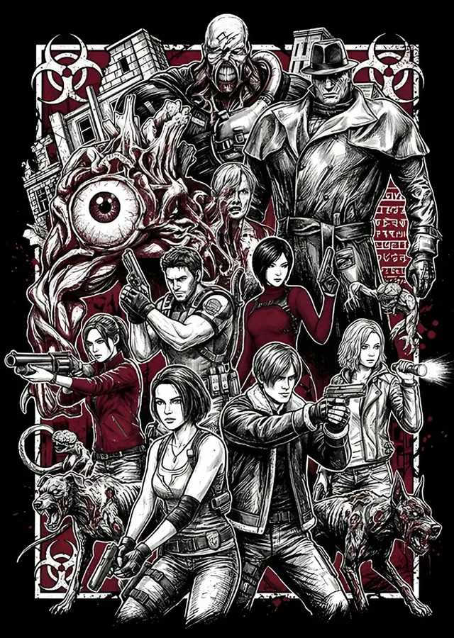 Resident Evil Kahramanlar ve Yaratıklar metal tablo