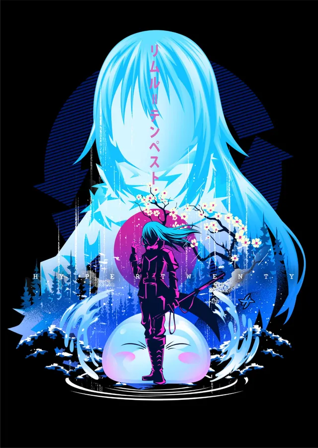 Rimuru Tempest - Neon Mavi Slime metal tablo