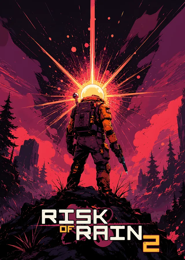 Risk of Rain 2: Kızıl Şafakta Komando Silüeti metal tablo