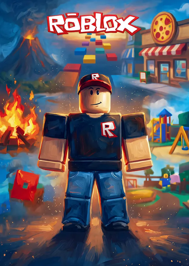 Roblox: Alevli Oyun Parkında Blok Karakter metal tablo
