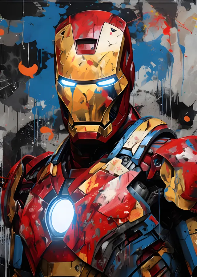 Iron Man - Boya Sıçramalı Zırh Portresi metal tablo