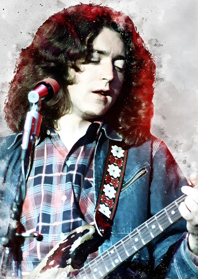 Rory Gallagher: Ekose Gömlekle Mikrofonda metal tablo