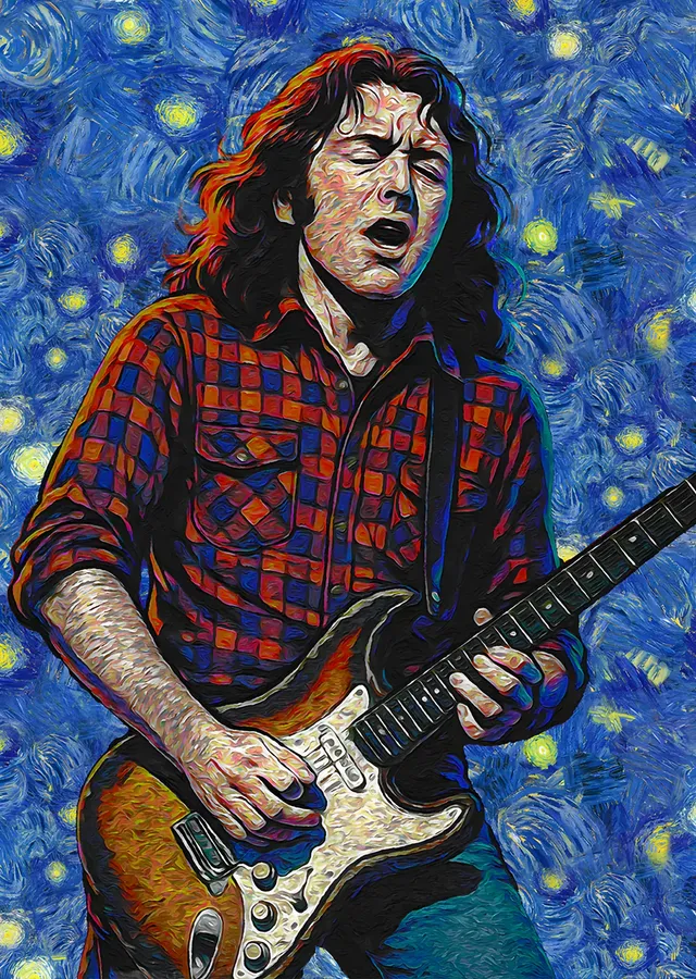 Rory Gallagher: Yıldızlı Gece Fırçasında Solo metal tablo