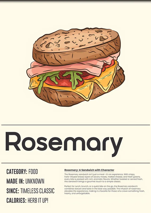 Rosemary Sandviç Kartı metal tablo