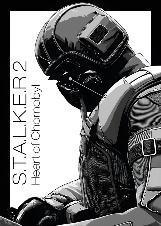 S.T.A.L.K.E.R. 2: Beyaz Zeminde Gaz Maskeli Çizim metal tablo
