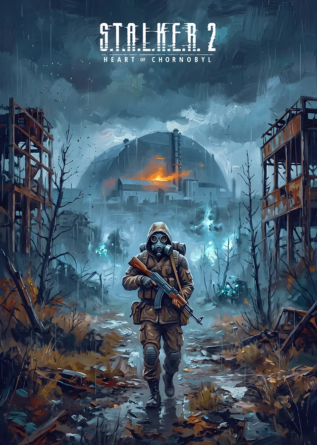S.T.A.L.K.E.R. 2: Lahit Önünde Gaz Maskeli Avcı metal tablo