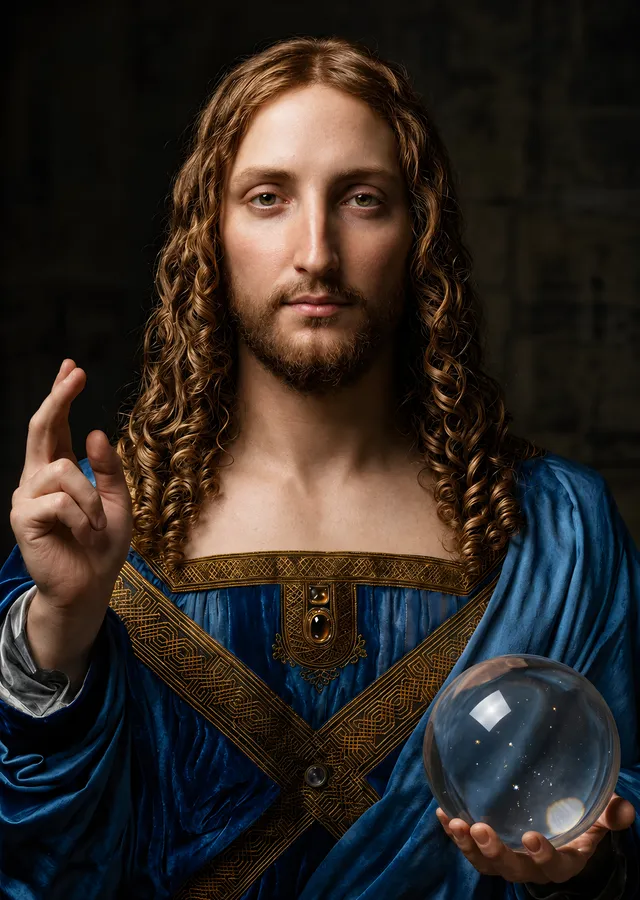 Salvator Mundi Fotoğrafik Yorum metal tablo