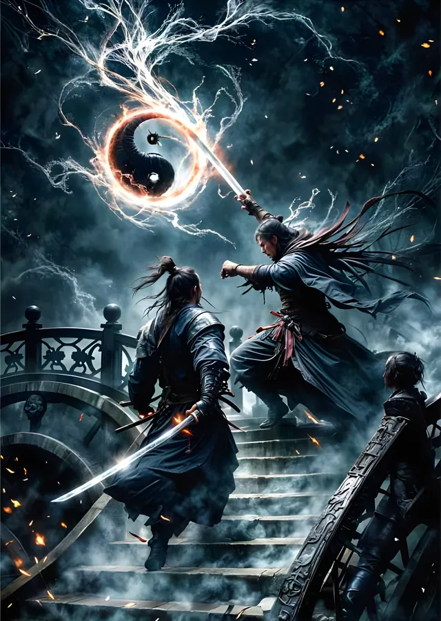 Taş Merdivende Samuray - Yin Yang Yıldırımı metal tablo
