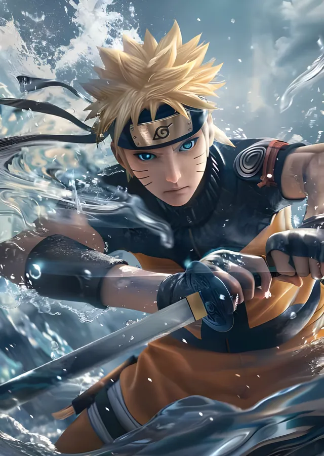 Naruto Uzumaki - Su Sıçramasında Katana metal tablo