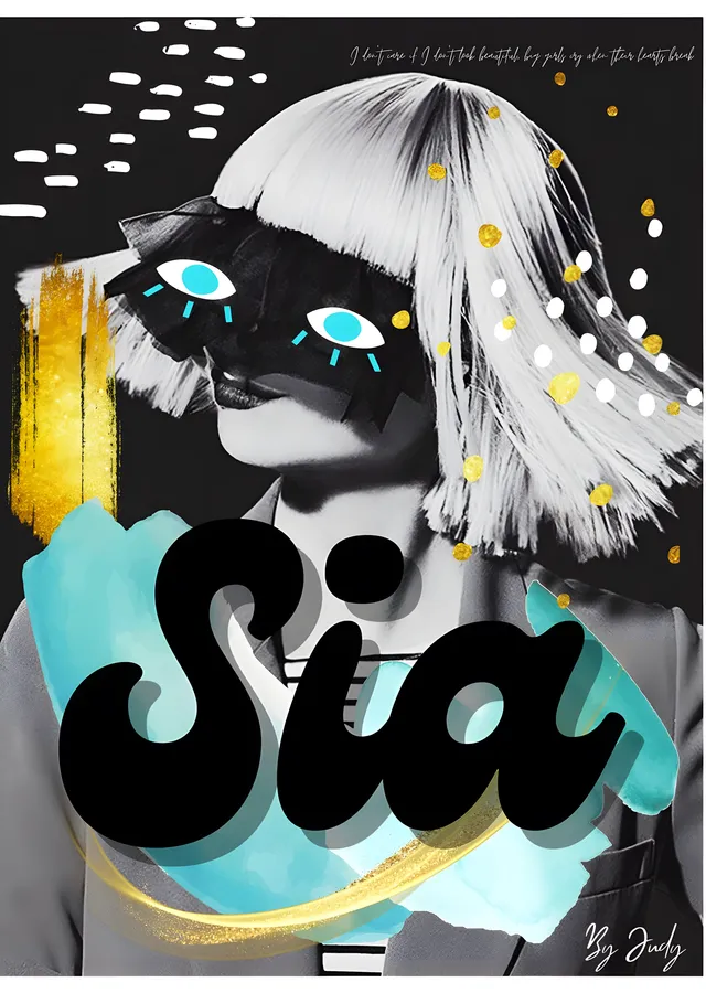 Sia - Kolaj Portre metal tablo