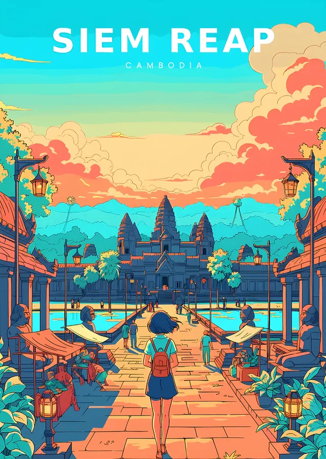 Siem Reap: Angkor Wat Yolunda Gün Batımı metal tablo