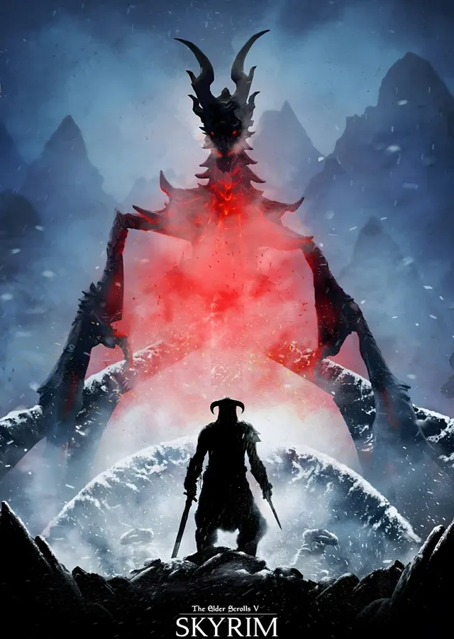 Skyrim Alduin Karşılaşması metal tablo
