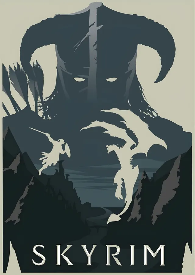 Skyrim Boynuzlu Miğfer Silueti metal tablo