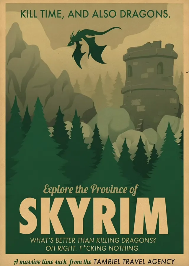 Skyrim Seyahat Acentesi Afişi metal tablo