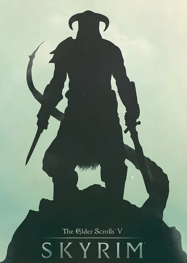 Skyrim Yeşil Zemin Siluet metal tablo