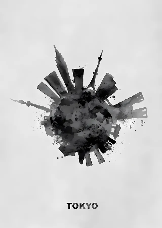 Tokyo - Siyah Suluboya Dairesi metal tablo