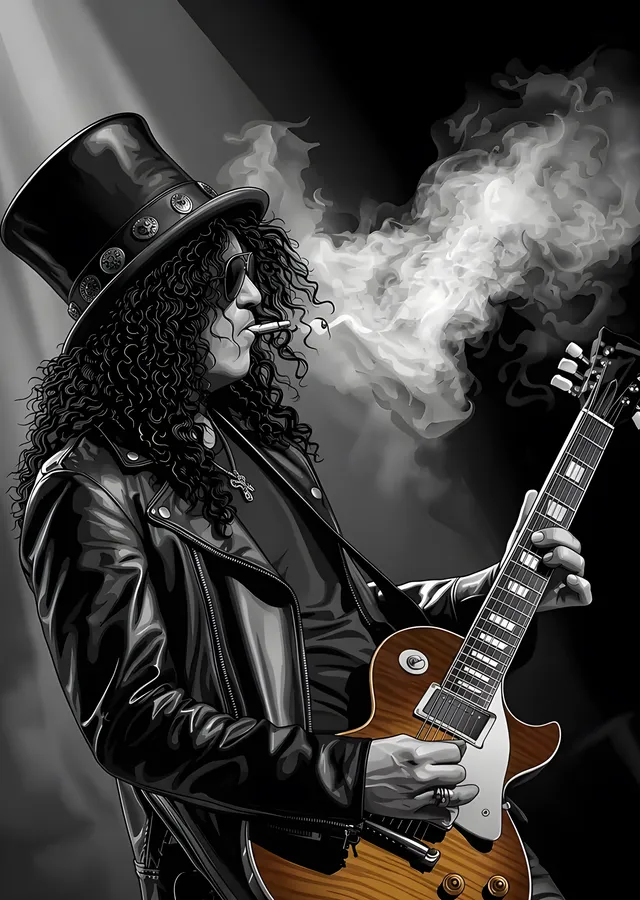 Slash - Silindir Şapka ve Gibson metal tablo