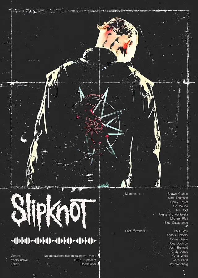 Slipknot: Beyaz Zeminde Yıldız ve Silüet metal tablo