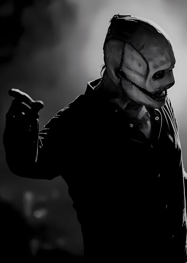 Slipknot: Gri Zeminde Maskeli Silüet metal tablo