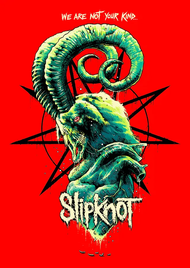 Slipknot: Kırmızı Zeminde Yeşil Keçi metal tablo