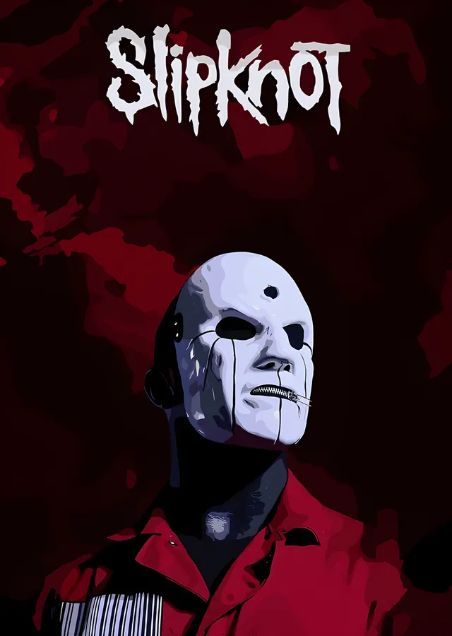Slipknot: Kızıl Zeminde Beyaz Maskeli Üye metal tablo