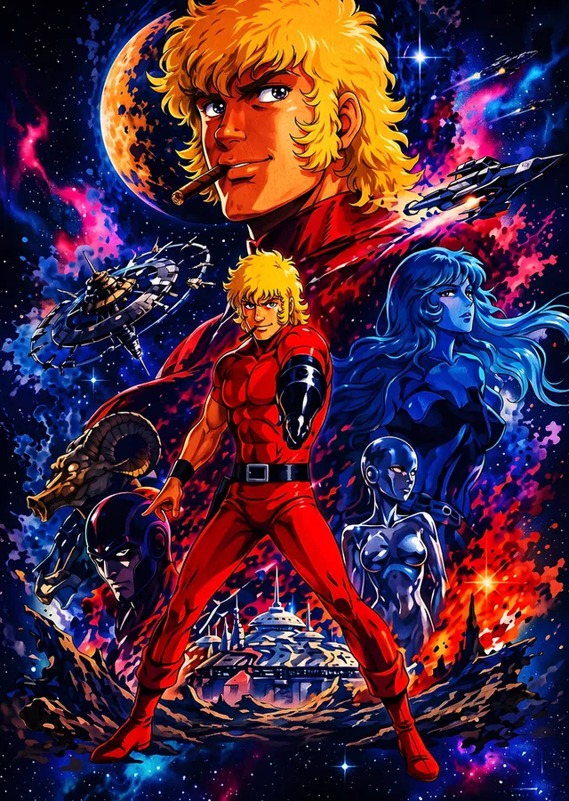 Space Adventure Cobra: Uzayda Kızıl Ceket metal tablo