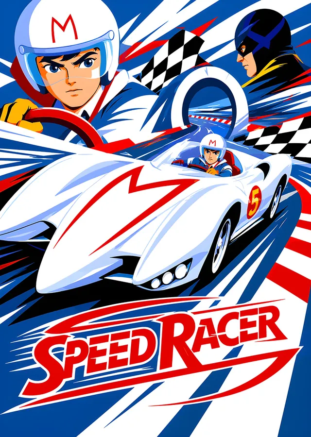 Speed Racer: Kırmızı Mavi Grafikte Mach 5 metal tablo