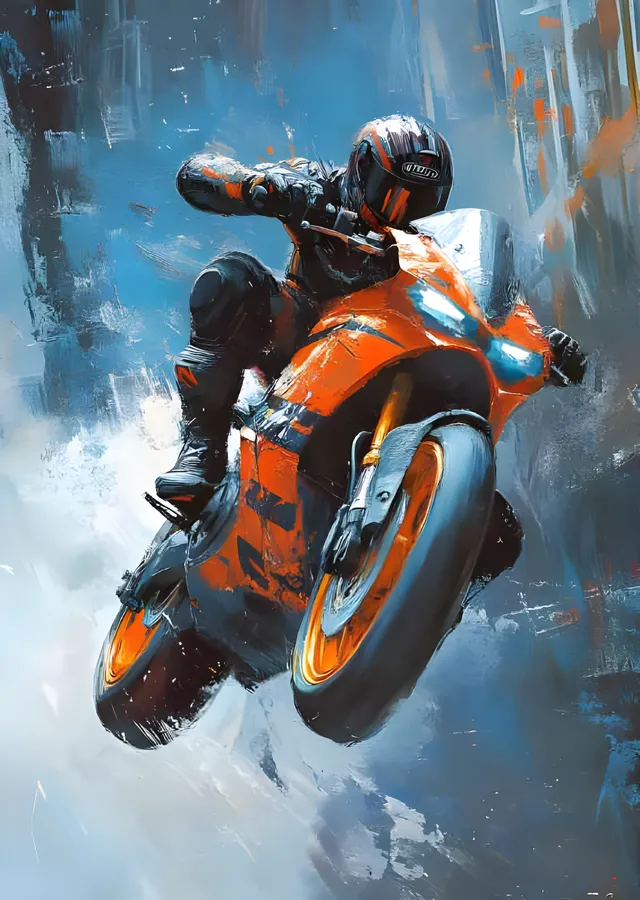 Akira Esintili Sportbike - Yağlı Boya Wheelie metal tablo