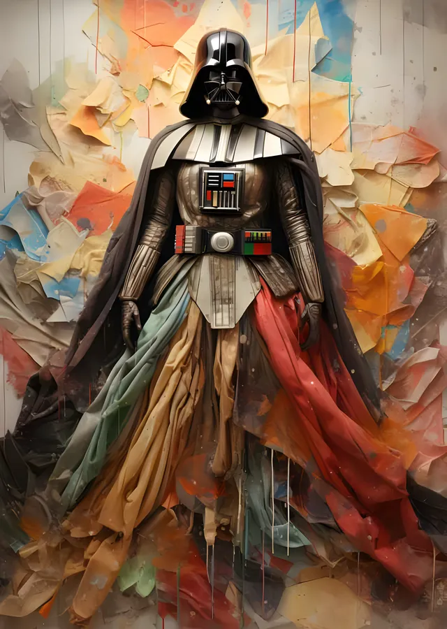 Darth Vader - Renkli Kumaş Kolaj Pelerin metal tablo