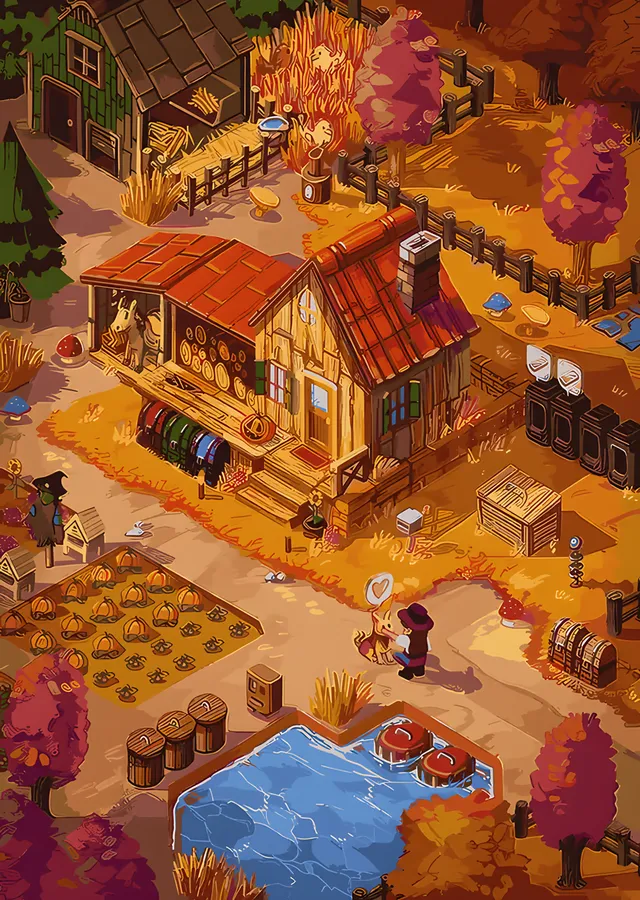Stardew Valley: Sonbahar Renkli Çiftlik metal tablo