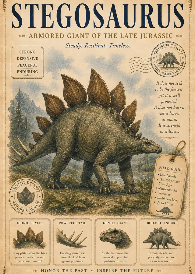 Stegosaurus - Vintage Doğa Rehberi metal tablo