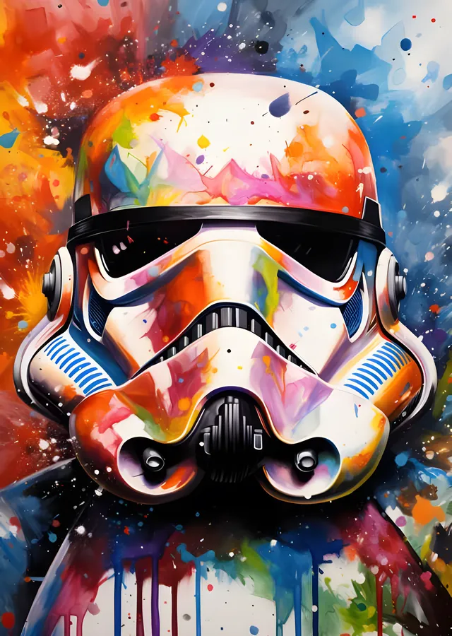 Stormtrooper Kaskı - Suluboya Renk Patlaması metal tablo