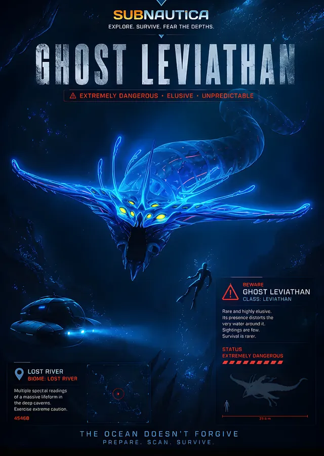Subnautica: Ghost Leviathan Uyarı Afişi metal tablo