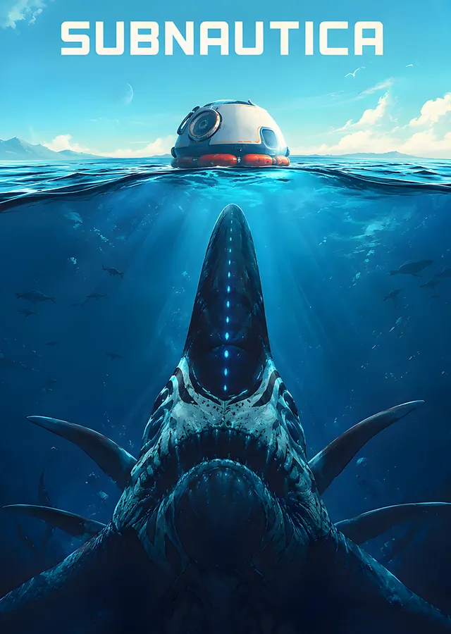 Subnautica: Su Yüzeyinde Kapsül ve Yaratık metal tablo