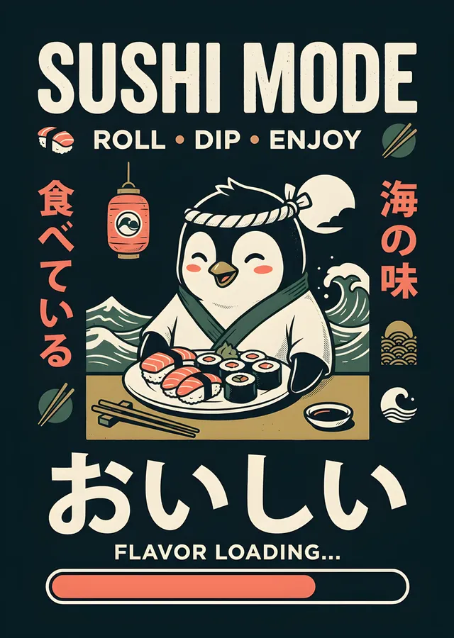 Sushi Mode: Sushi Yapan Penguen metal tablo