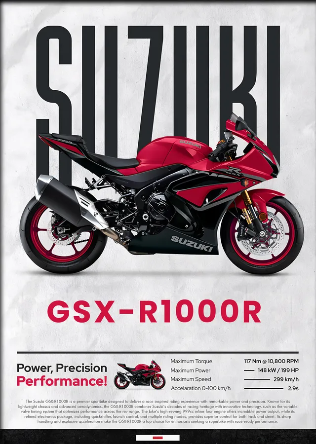 Suzuki GSX-R1000R Kırmızı metal tablo