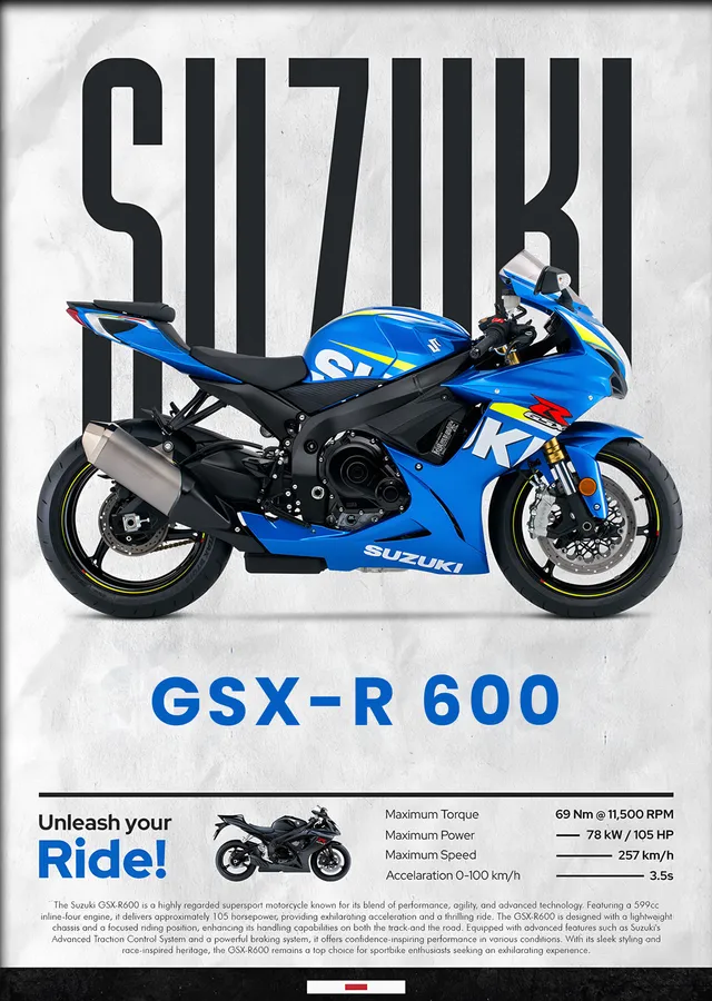 Suzuki GSX-R600 Mavi metal tablo