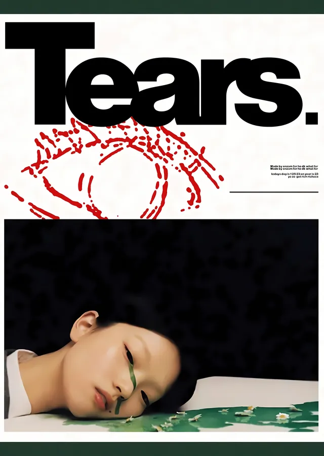 Tears: Kırmızı Halka ve Yeşil Yaprak metal tablo