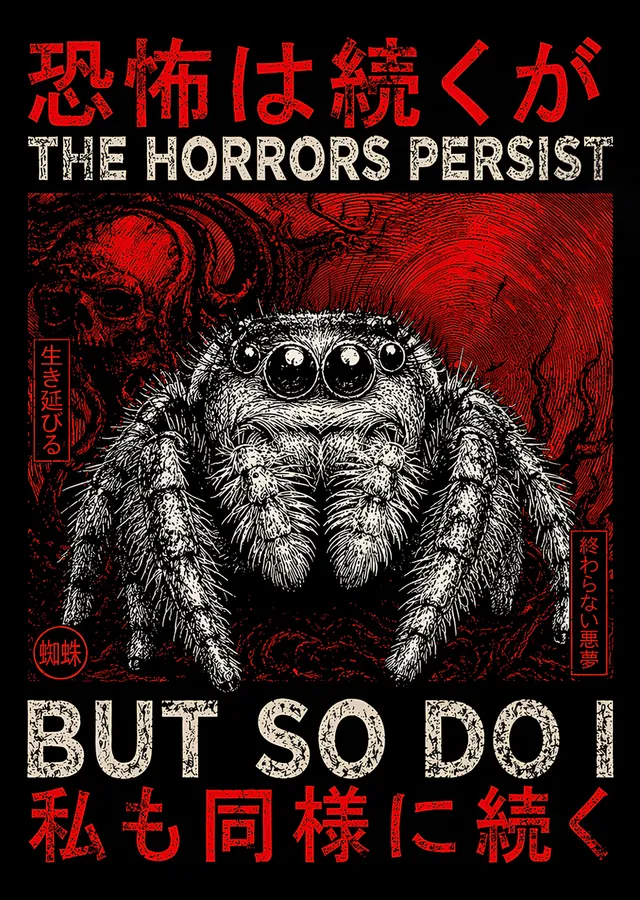 The Horrors Persist But So Do I: Sıçrayan Örümcek metal tablo