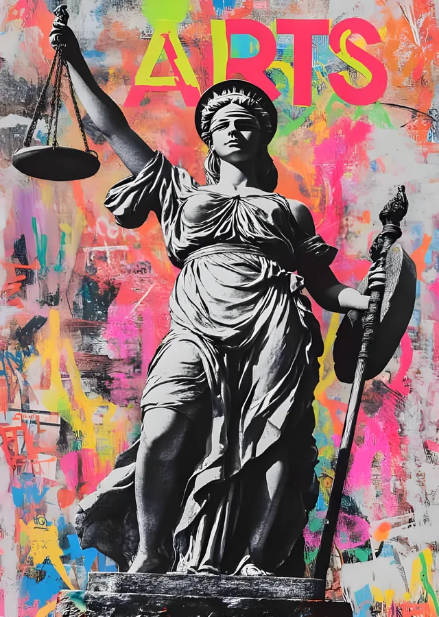 Lady Justice - Neon Graffiti Duvarı metal tablo